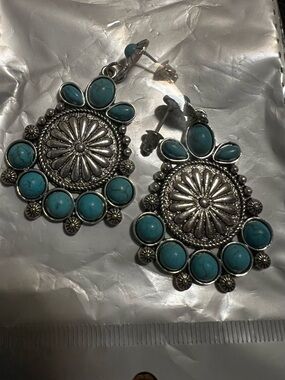 Turquoise & Silver Western Earrings